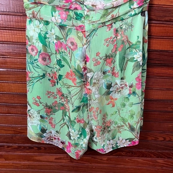 Jay Godfrey Lydia Green Floral Print Strapless Romper Shorts Size 6 Pleated - Picture 7 of 13